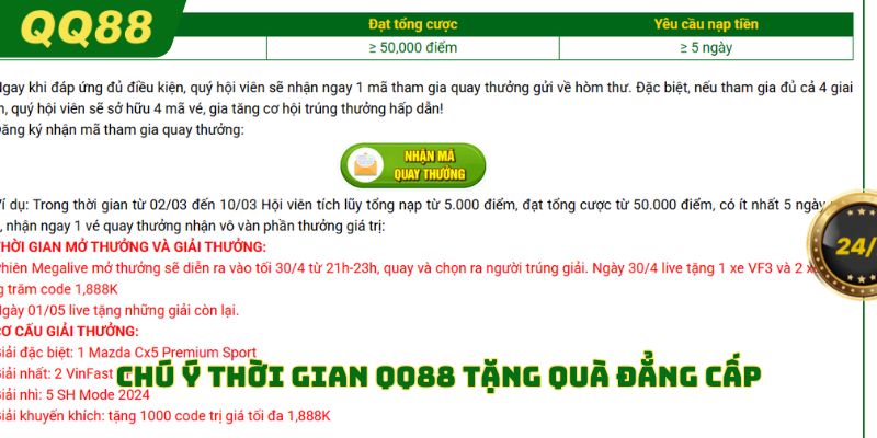 Chú ý thời gian QQ88 tặng quà đẳng cấp